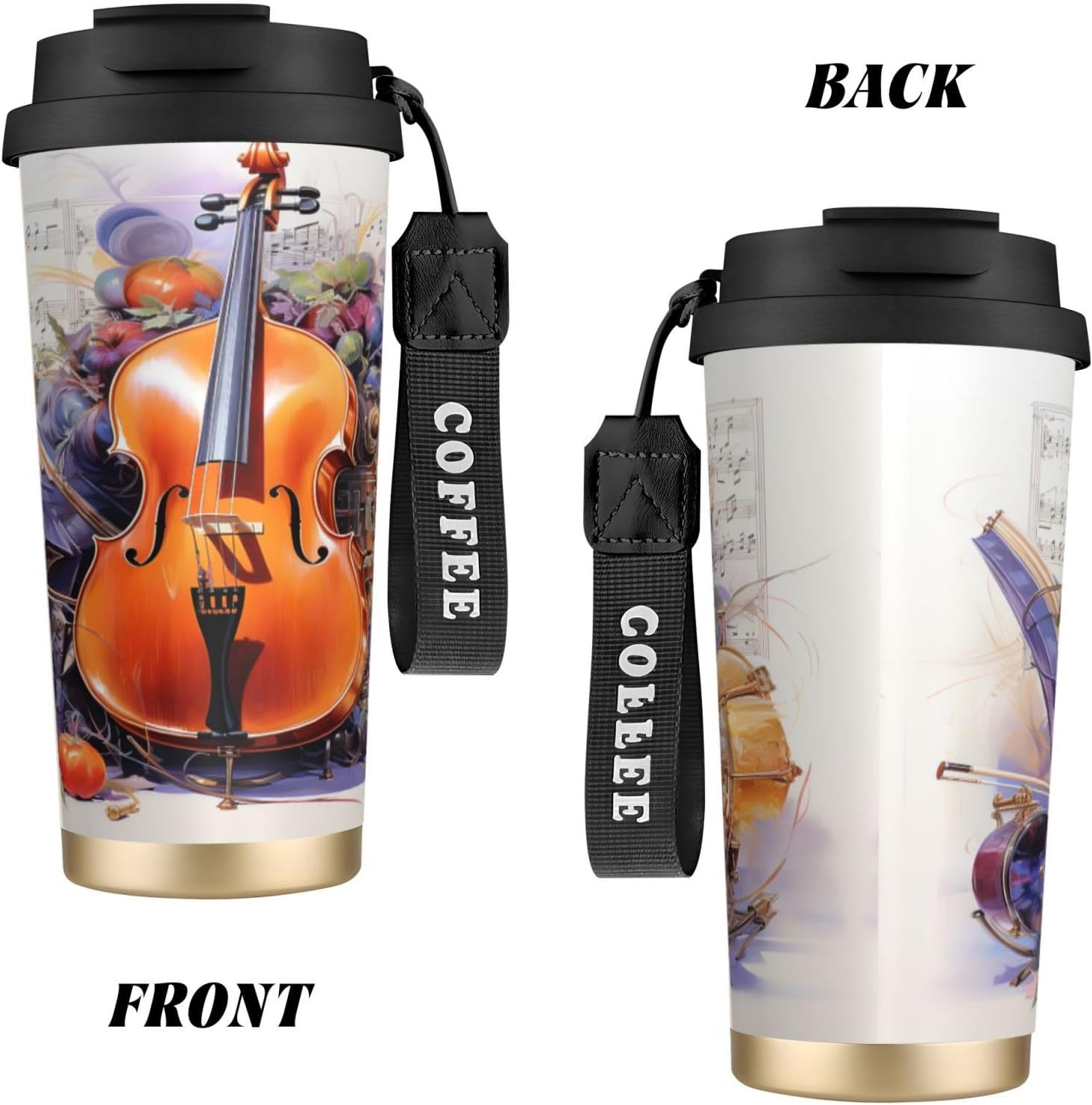 Blue Musical Note Print Leakproof Insulated Coffee Mug,Stainless Steel Dual Drink Travel Tumbler,17 OZ