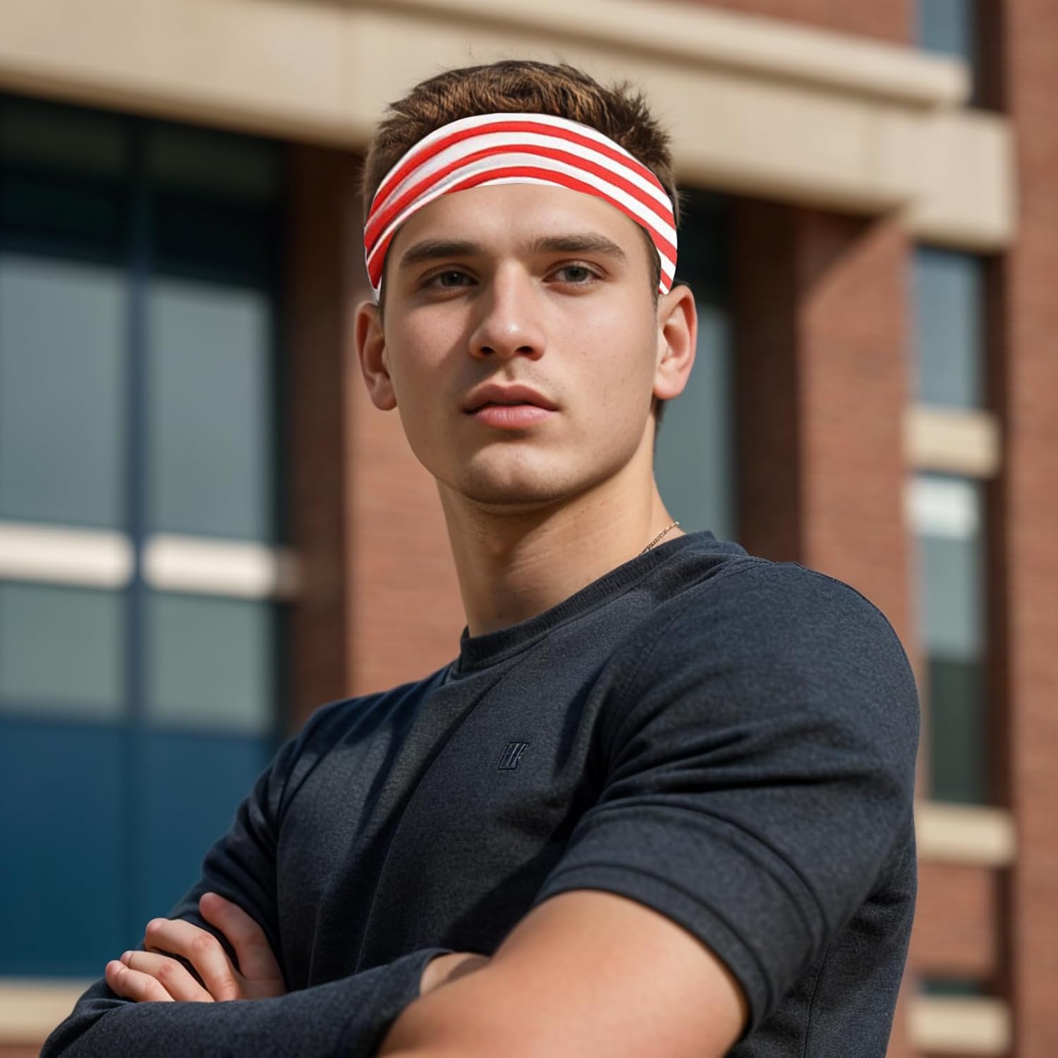 Sports Headband for Men 9 Pack Sweat Headbands for Men Running Workout Headbands Wide Sweatband Mens Stretchy Headband for Running Cycling Football Basketball Yoga - Image 5