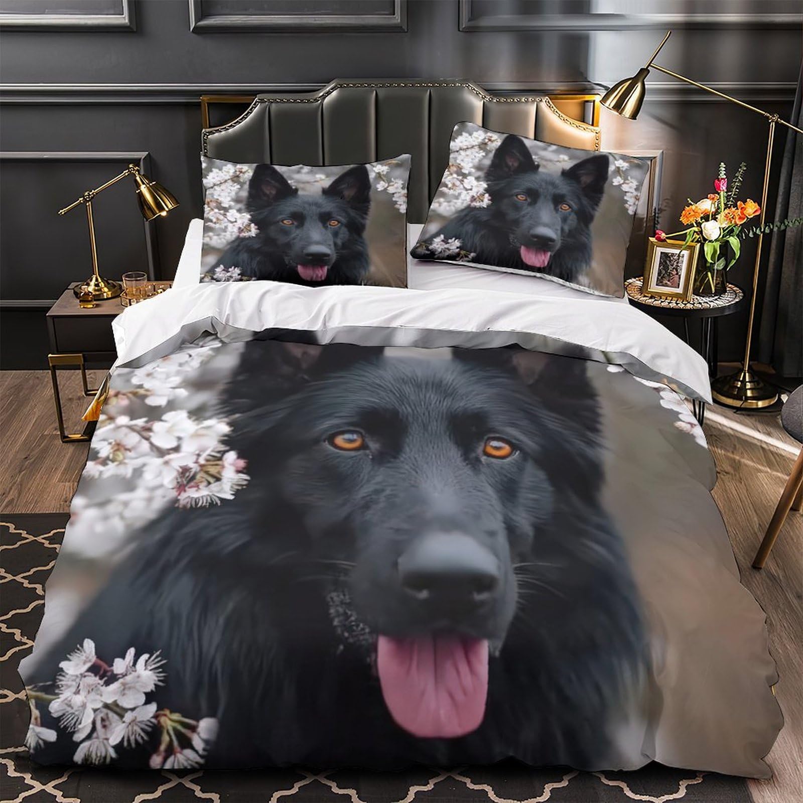 Housse de Couette Chat Noir Hypoallergénique en Microfibre Ultra Douce pour Grand Lit
