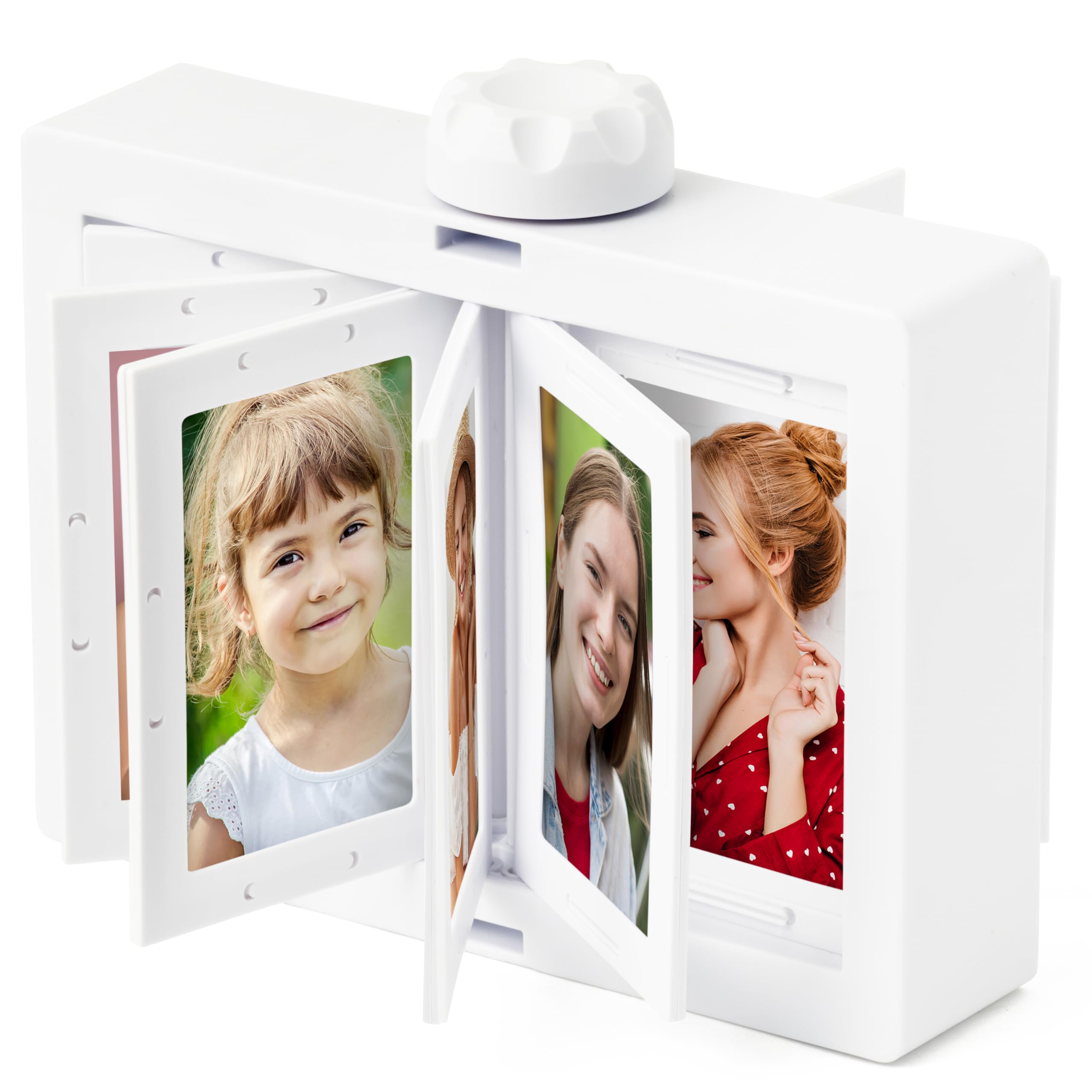 Cadre photo rotatif pour plusieurs photos | Décoration de table avec bouton blanc