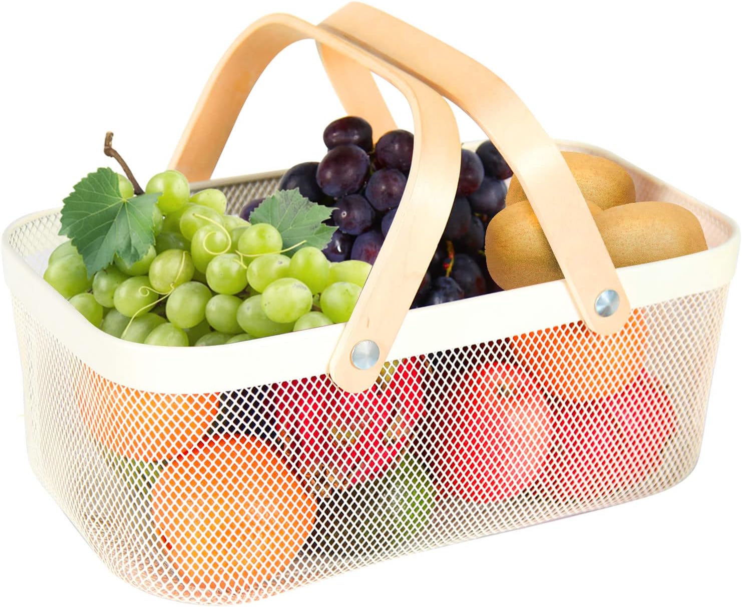 Garden Harvest Basket,Delicate Harvest Basket for Garden Vegetables,Practical Metal Mesh Wire Basket with Handle Suitable for Bathroom,Cabinet,Kitchen(White)