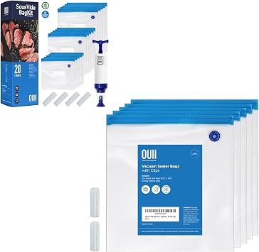 Sous Vide Bags Kit Bundle - 42 Pieces Kit with Vacuum Sealer Bags, Hand Pump & Clips