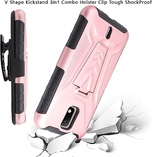 Miniatura 4 de Funda para AT&T Calypso 2 (U319AA), Cricket Debut 4G LTE 5.5 Funda con clip para cinturón con vidrio templado con soporte incorporado de vidrio