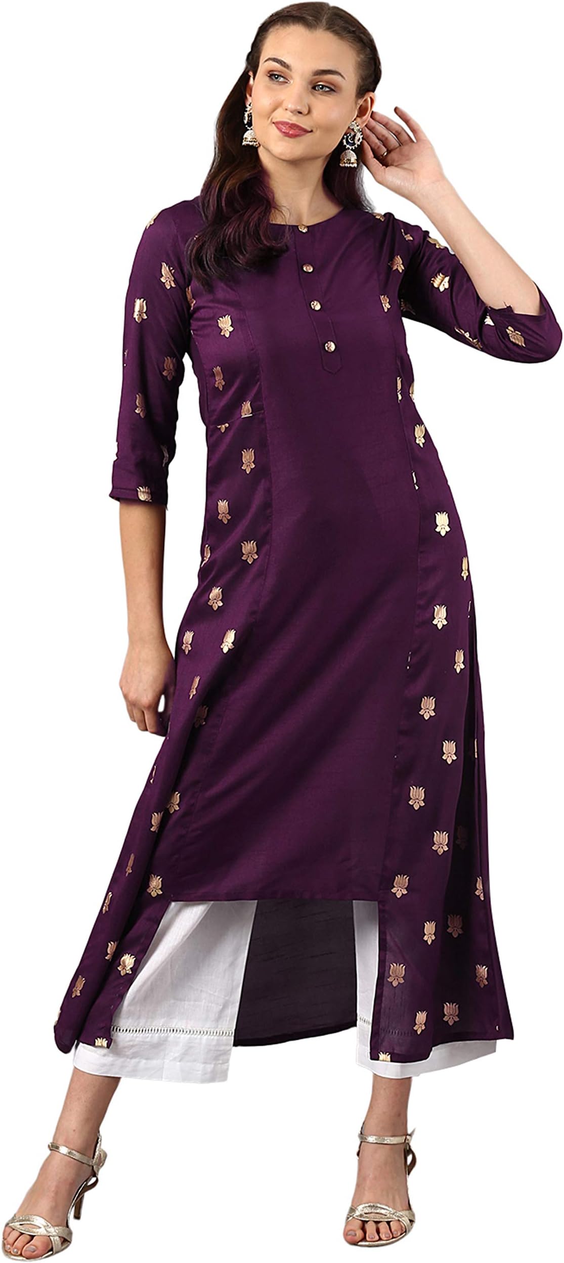 JanasyaIndian Women's Purple Poly Silk Kurta