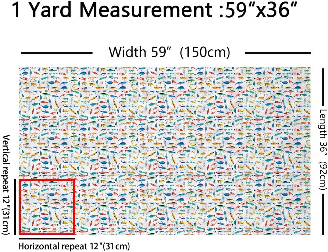 Feelyou Fish Bait Upholstery Fabric for Chairs, Colorful Fishing Hooks Fabric by The Yard, Fishing Lure Decorative Fabric for Upholstery and Home DIY Projects, 1 Yard