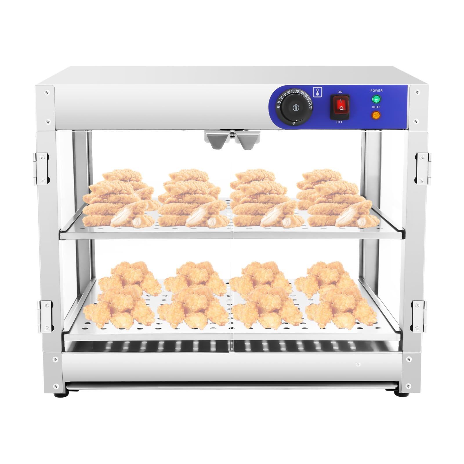 Vetrina calda a 2 ripiani, per scaldavivande, 30 – 85 °C, vetrina per scaldavivande, display per scaldabagni commerciali, con maniglie e clip per alimenti, 61 x 38 x 51 cm