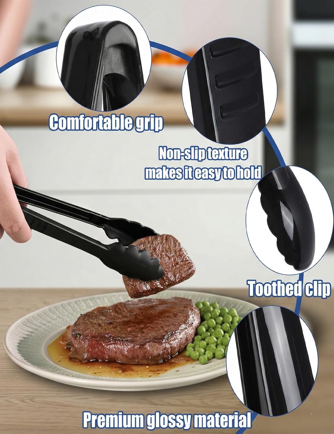 40 Pcs Plastic Tongs for Serving 9 Inch, Black Heavy Duty Hard Plastic Serving Tong Reusable or Disposable, Kitchen Utensils Set Salad Tongs Bulk for Food, Buffets, BBQ, Catering, Events and Parties