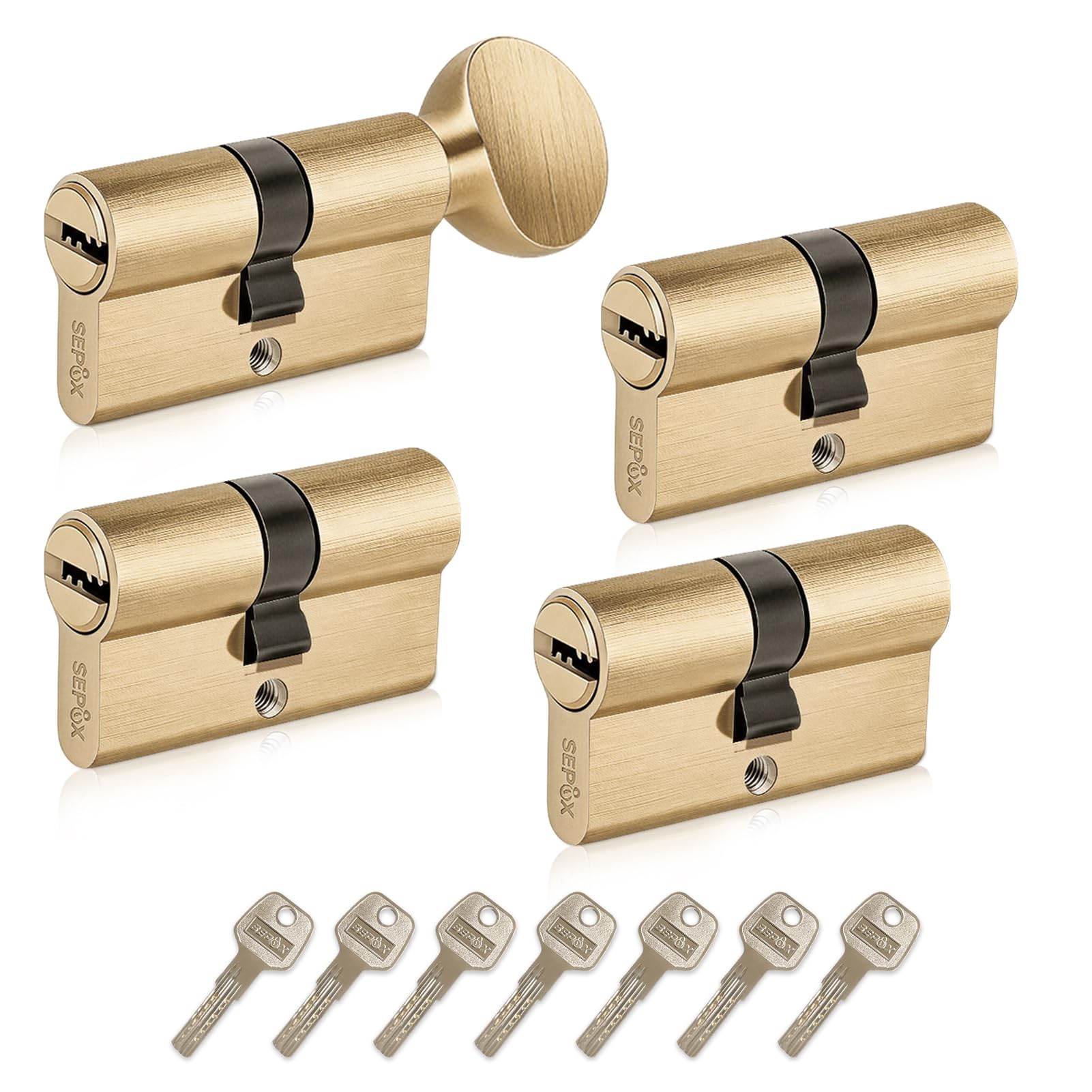SEPOX 4 Pack Keyed Alike Euro Cylinder Lock Set, 3 Double Cylinders & 1 Thumb Turn Euro Cylinder, 60mm(30/30) High Security Door Barrel Locks for UPVC/PVC Front Door, Internal Bedroom & Bathroom