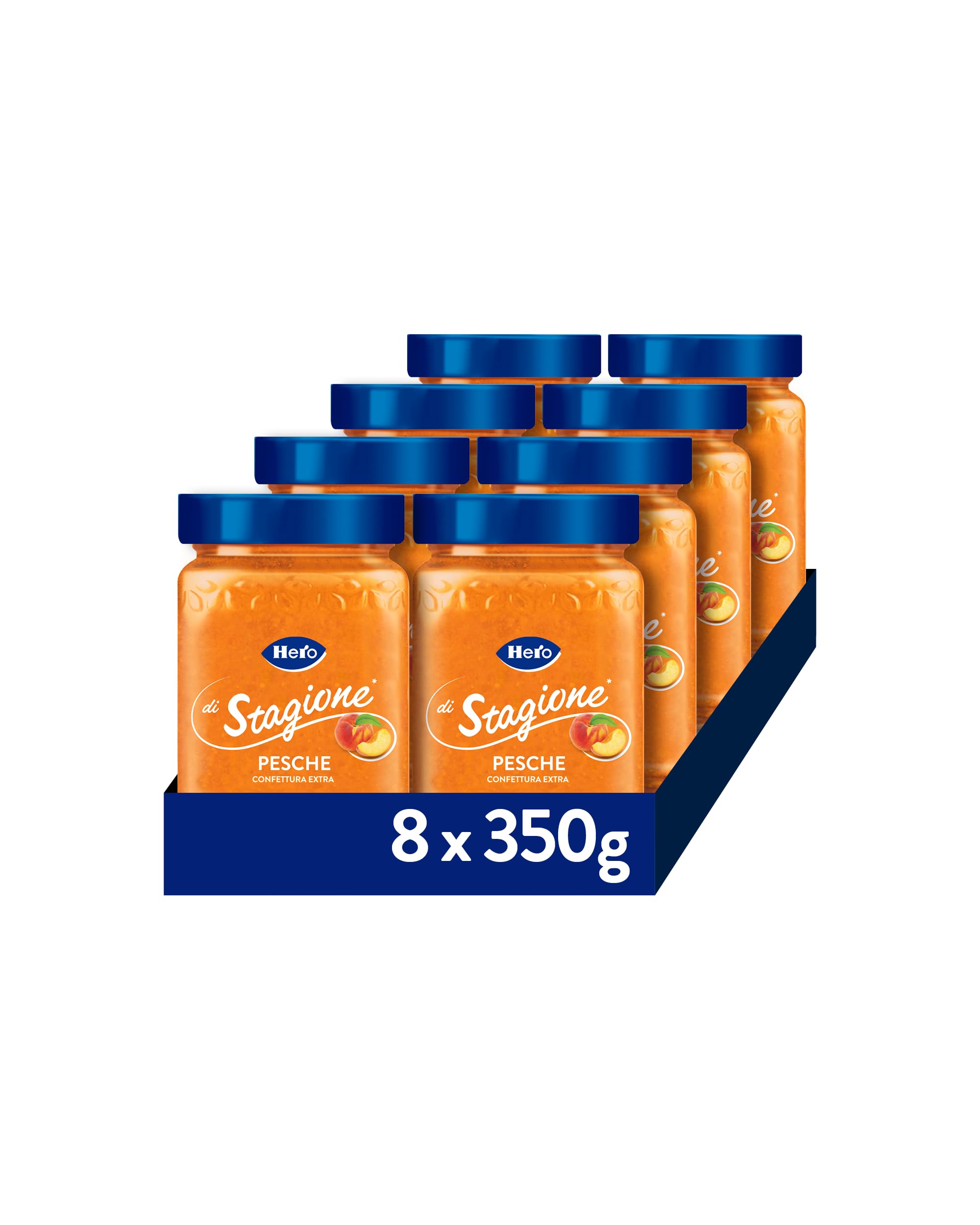 Hero di Stagione, Confettura Pesca, 8 Vasetti da 350 gr, Marmellata con Frutta di Stagione, Frutta di Alta Qualità, Metodo Tradizionale
