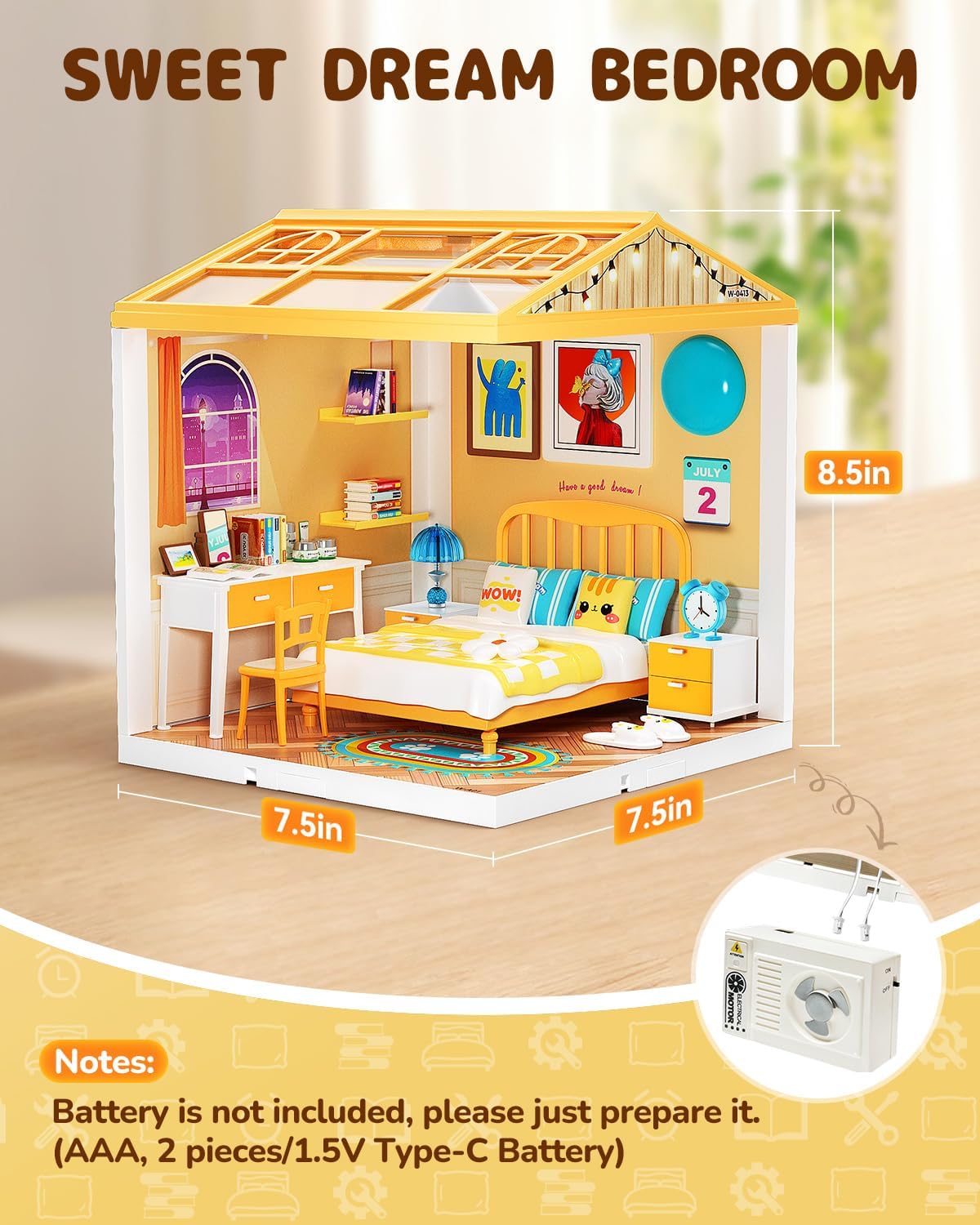 Larger DIY Miniature House Kit, Miniature Dollhouse Kit with Roof & 2 Doors for Adults to Build, Mini House Building Kit with LED, Halloween/Christmas Decorations/Gifts for Teens(Sweet Dream Bedroom)