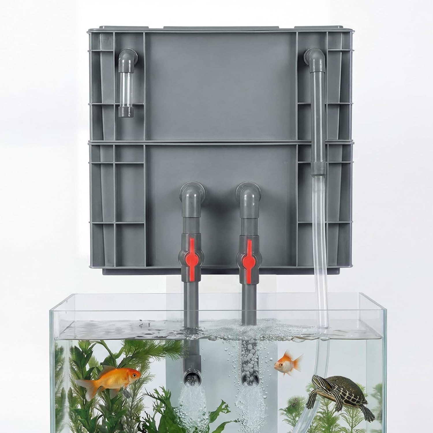 Aquarium Filter System - 2-Stage Drip-Style Trickle Filter Box for Fish Tanks up to 185 Gallons (700L), External Biological & Mechanical Filtration for Turtles, Goldfish, and Ponds