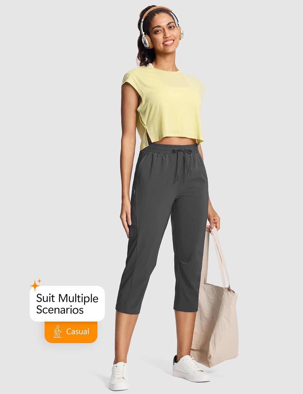 21" Hiking Capri Pants for Women Elastic Waist Cargo Capris with Pockets Lightweight Quick Dry for Outdoor Casual - Image 6