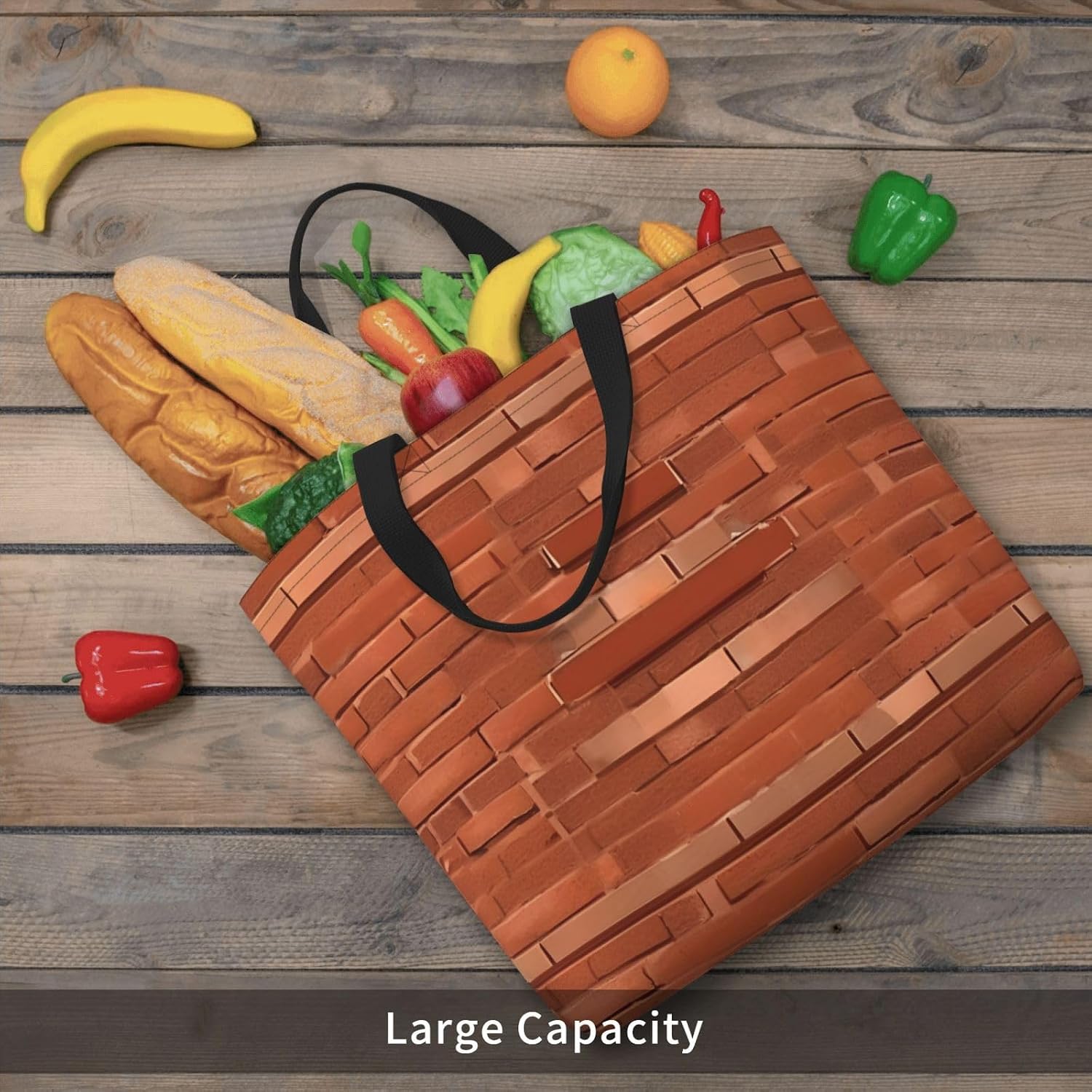 Red Brick Wall Texture Print Eco-Friendly Tote Lightweight Grocery Bag Daily Commuting Travel Beach Gym Use