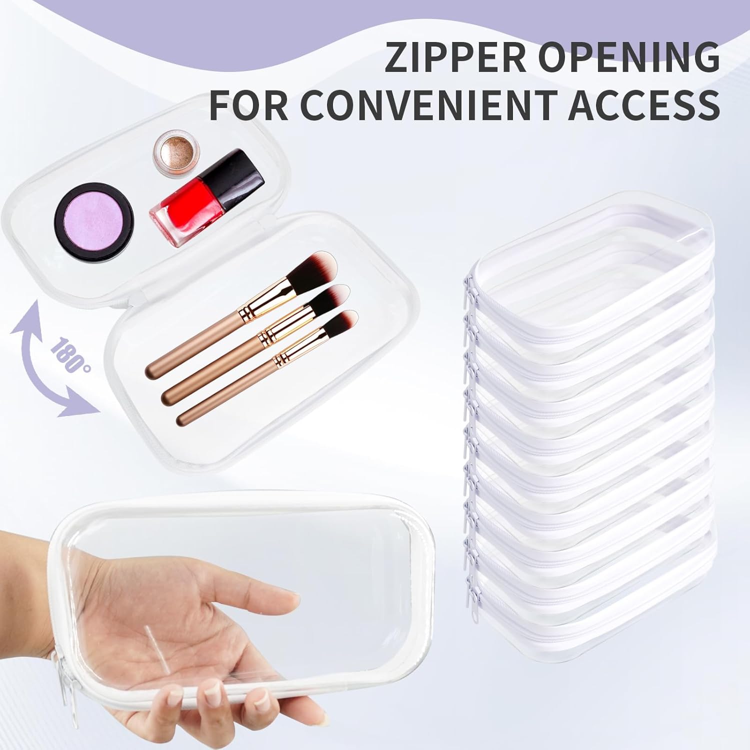 18 Pcs Clear Hard Shell Zipper Case Transparent PVC Zipper Pouches Hard Plastic Makeup Bags Portable Snakes Storage Box for Home Travel Essentials Cosmetic