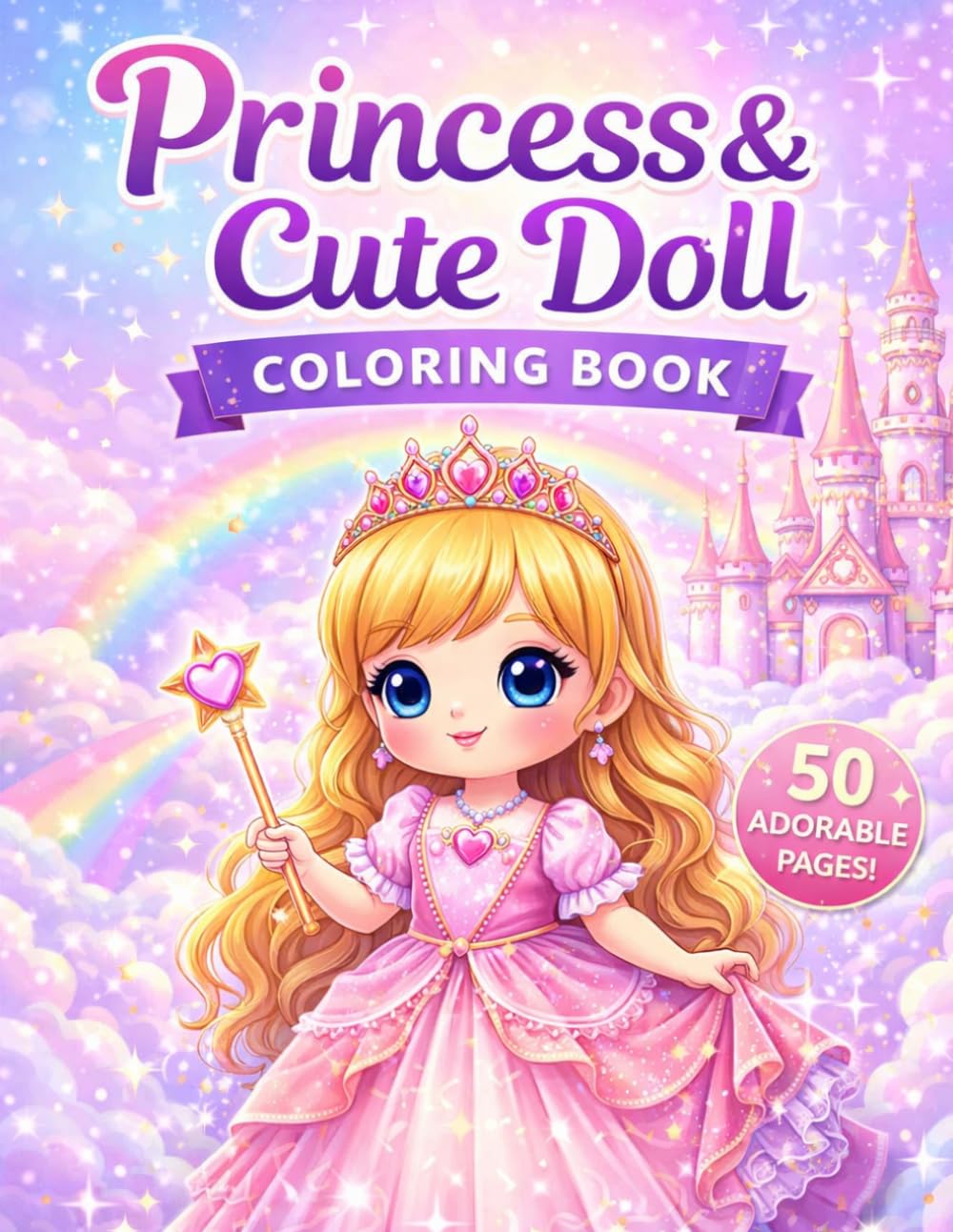 Princess & Cute Doll Coloring Book: 50 Adorable Pages: A Cute Kawaii Coloring Book for Kids Ages 4–8 Featuring Princesses, Dolls and Adorable Characters (Kawaii Coloring Collection)
