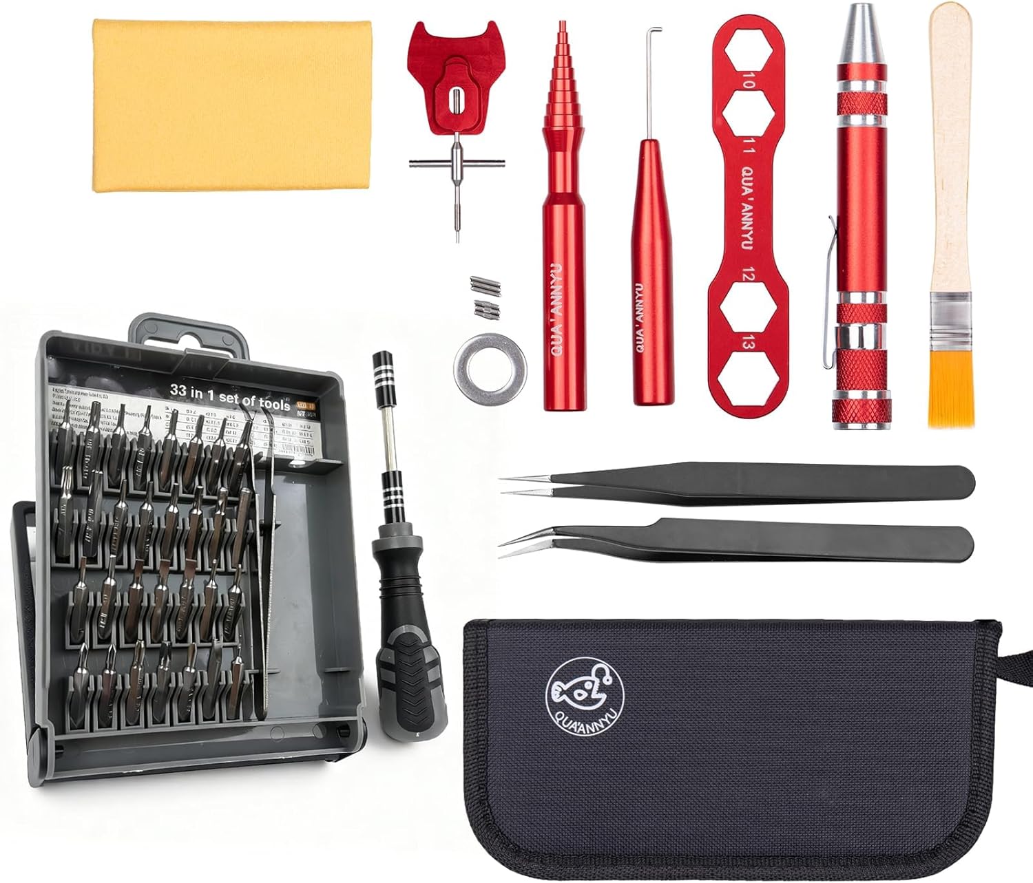 QUA'ANNYU Fishing Reel Maintenance Kit, Professional Fishing Reel Care & Repair Tool Set with 24/30/38-in-1 Screwdriver Set