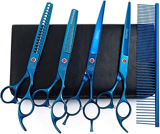 Moontay Professional Dog Grooming Scissors Set, 7 Inch/8 Inch Pet Grooming Scissors Chunkers Shears for Dog, Curved Dog Grooming Scissors, Thinning Shears for Dog with Grooming Comb
