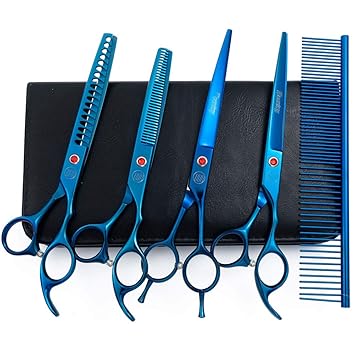 Moontay Professional Dog Grooming Scissors Set, 7 Inch/8 Inch Pet Grooming Scissors Chunkers Shears for Dog, Curved Dog Grooming Scissors, Thinning Shears for Dog with Grooming Comb