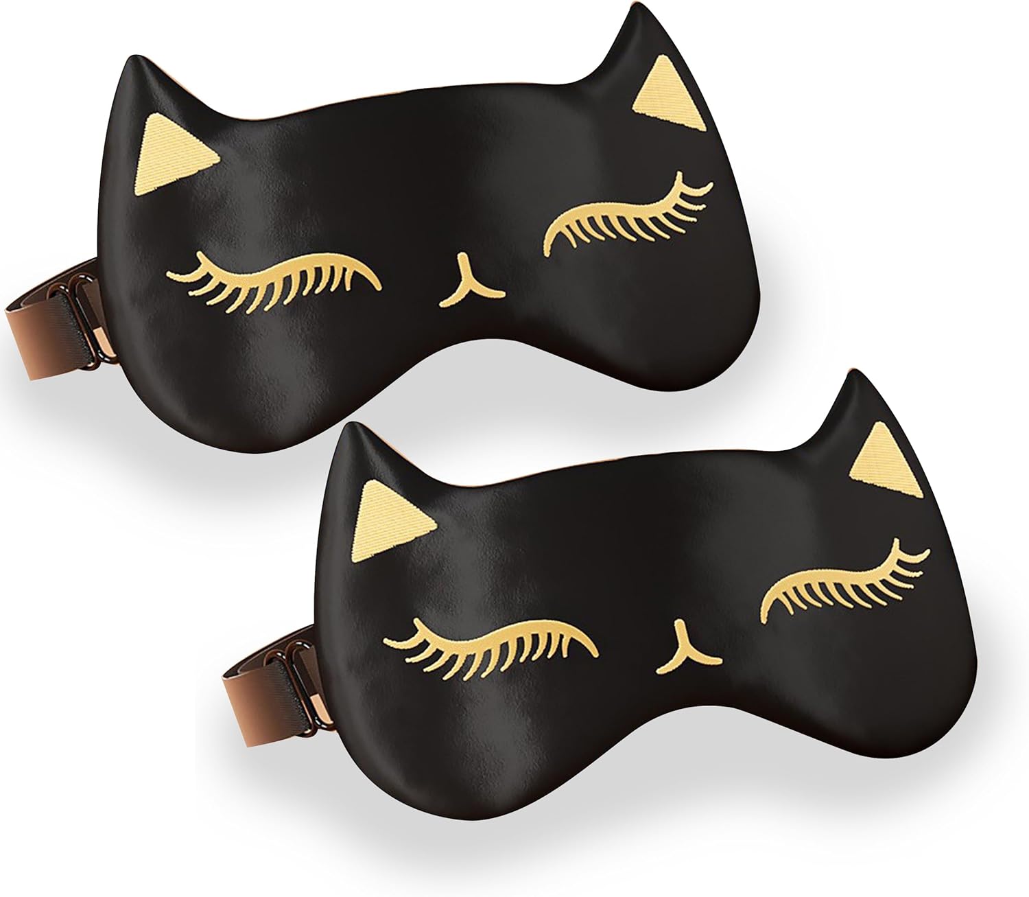 Drizzle Cat Eye Mask Natural Silk Sleep Mask Cute Smooth and Soft Eye Covers for Sleeping (2pcs Black)