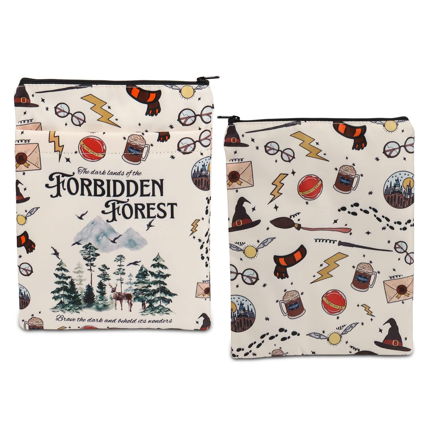 HP Inspired Book Sleeve HP Potter Gifts Book Lovers Gifts Book Covers for Paperbacks Potter Merch Bookish Gift, Off White, HP Forbidden forest bs