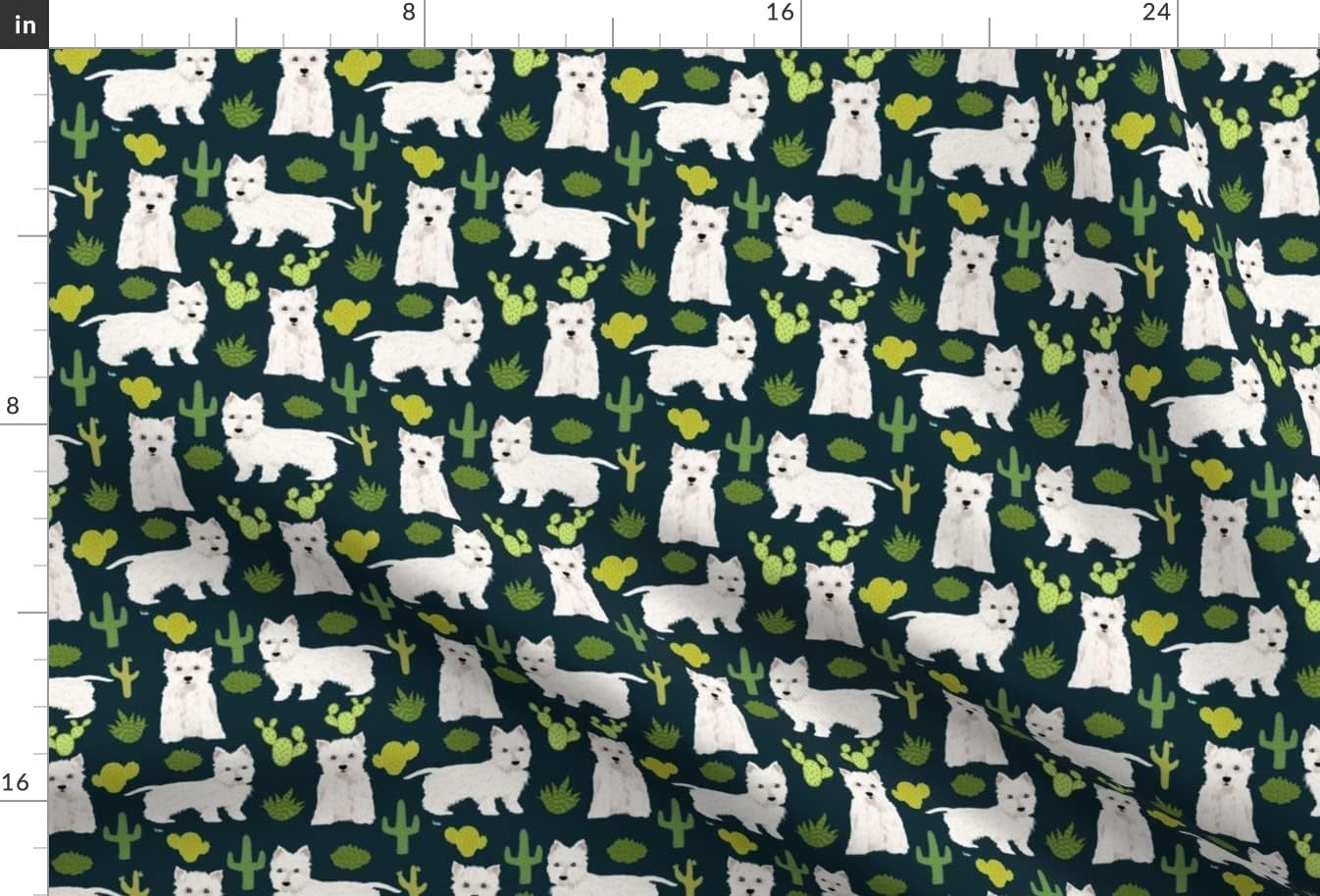 Spoonflower Fabric - Westie Cactus Cute West Highland Terriers Dog Westies Dogs Terrier Printed on Minky Fabric by The Yard - Sewing Baby Blankets Quilt Backing Plush