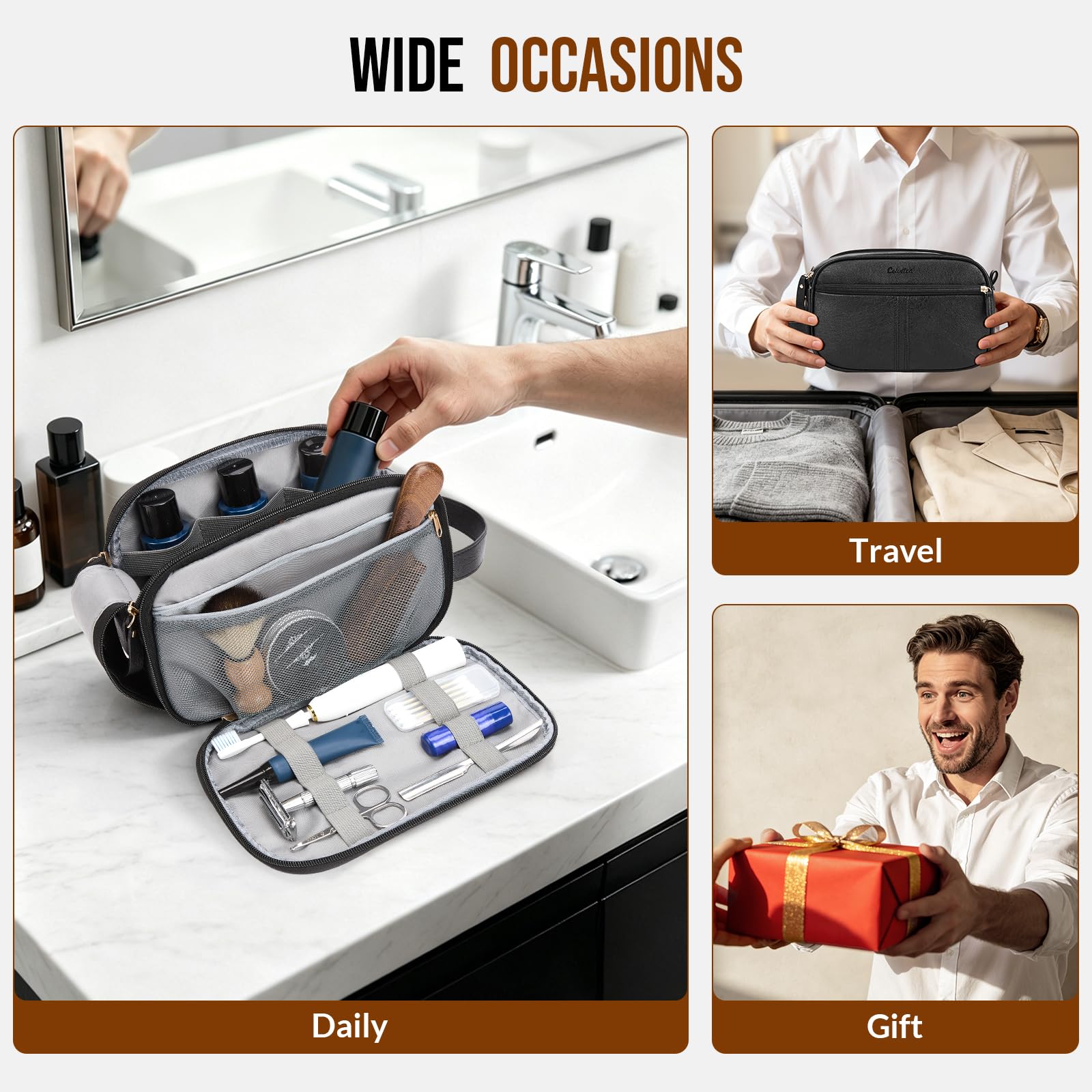 PU Leather Toiletry Bag for Men, Travel Grooming Organizer