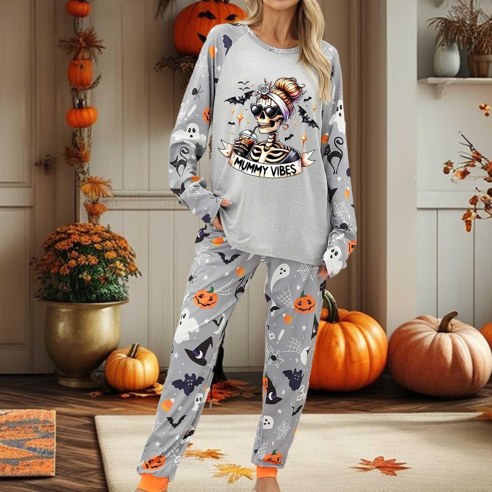 Genérico Conjuntos de Pijama para Mujer Ropa de Dormir cómoda y acogedora Conjunto Informal de Dos Piezas Ideal para Descansar en casa Durante Halloween