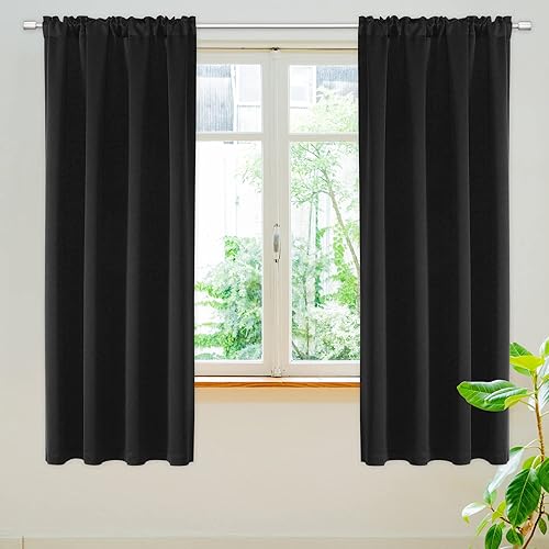 2 paneles de cortinas ignífugas inherentes para hospitales y hogares para ancianos, aislamiento de retención de calor, 52 x 72 pulgadas, negro, 2