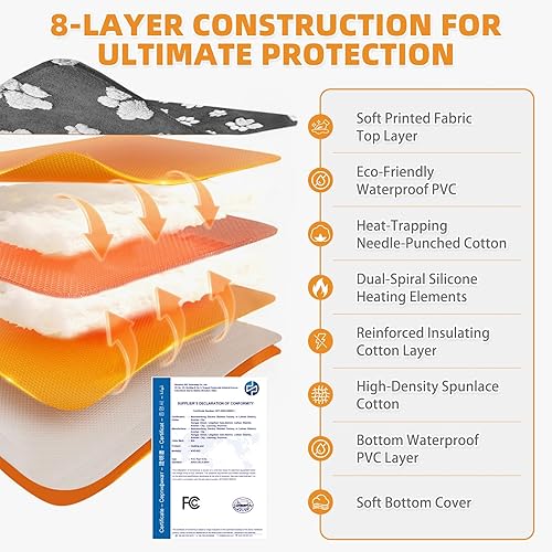 Miniatura 4 de Almohadilla térmica para gatos con interruptor de termostato inteligente mejorado, alfombrilla calentada para mascotas con cable antimordeduras