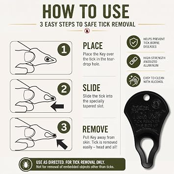 The Original Tick Key - Tick Detaching Device - Portable, Safe and Highly Effective Tick Detaching Tool (Black)