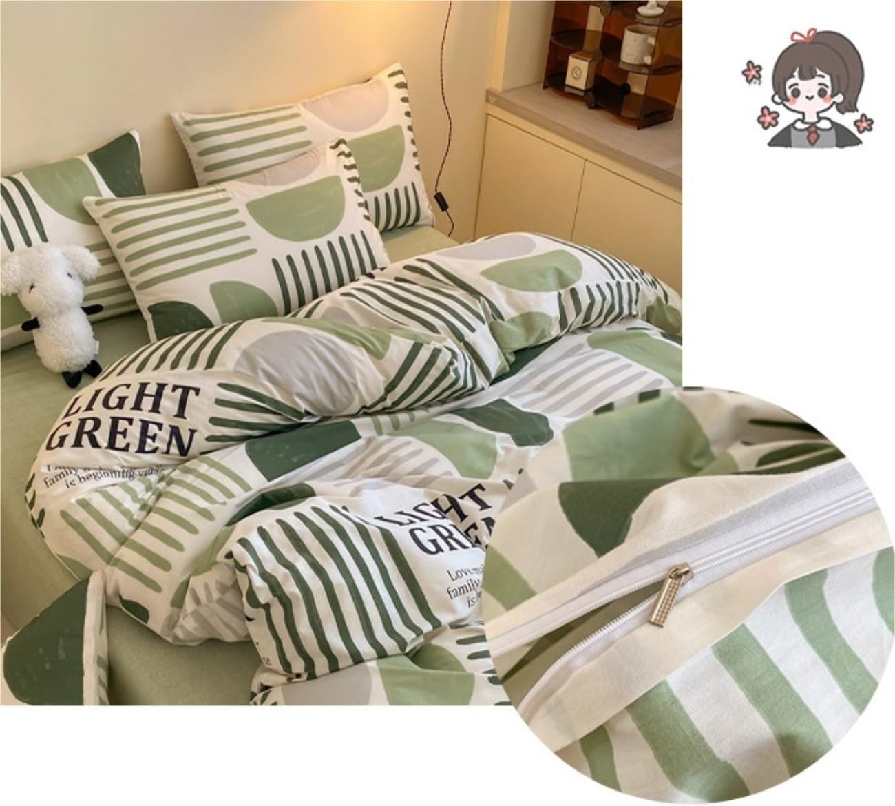 掛け布団セットクイーン寝具セット4ピースコットン4ピース寮の学生シートセットベッド4ピースソフトコンプリートベッド（E、1.8mベッ