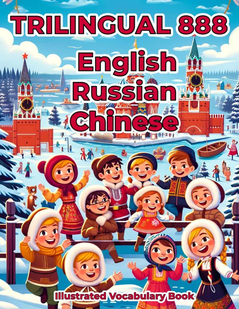Trilingual 888 English Russian Chinese Illustrated Vocabulary Book: Colorful Edition
