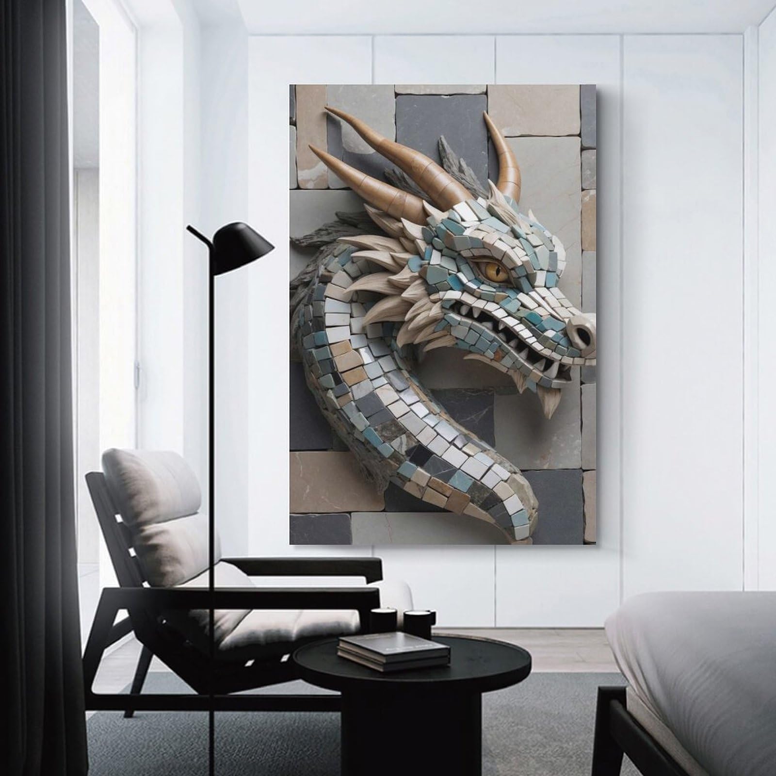 Junmoney Mosaic Dragon Head Wall Art Home Decor Wall Art, 20x30inch(50x75cm), for Apartment Walls, Studios Or Work Areas, Stylish Wall Art for Fresh Spaces