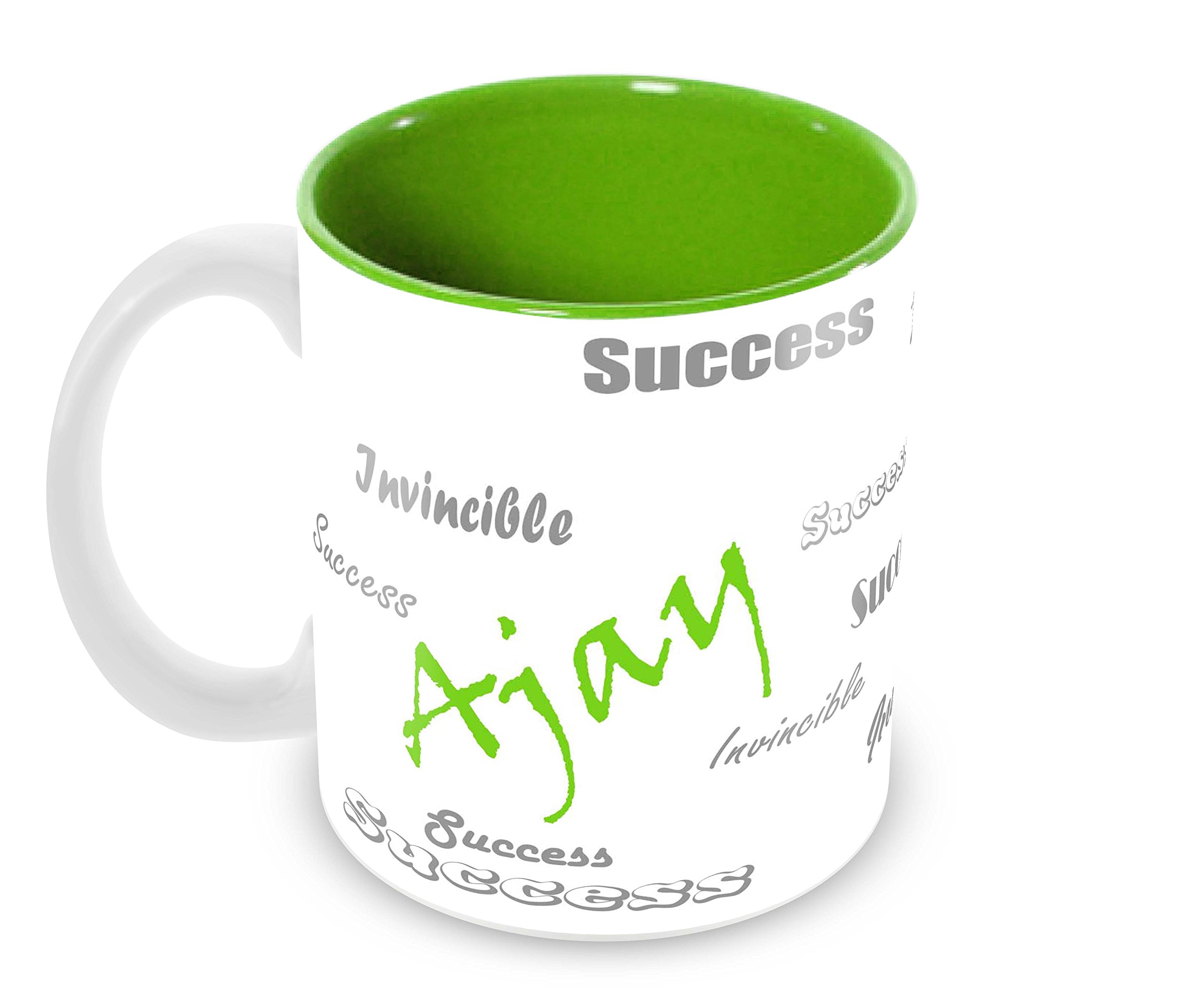 Tuelip Stylish Customize Name Ajay with Meaningful Printed Ceramic Tea and Coffee Ceramic Mug, 350ml, Green