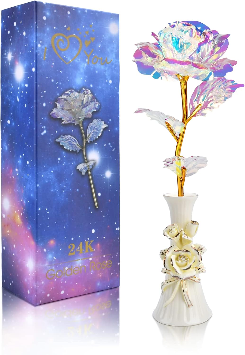 Gifts for Mom Women Mothers Day Christmas Artificial Rose Flower Gifts from Daughter and Son, Colorful Birthday Flower Rose & Vase Gifts for Her Mom Wife, Xmas Stocking Suffers,Valentines Day