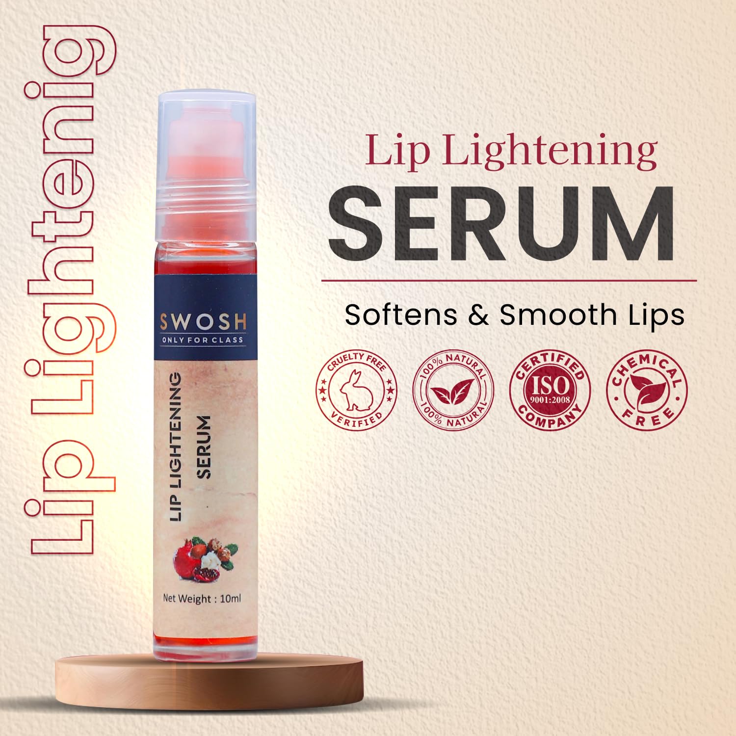 SWOSH Lip Serum For Dry Lips and Dark Lips to Pink Lips(10 ml) Lightening Lip Serum Roll On for Visibly Plump Glossy - Image 3