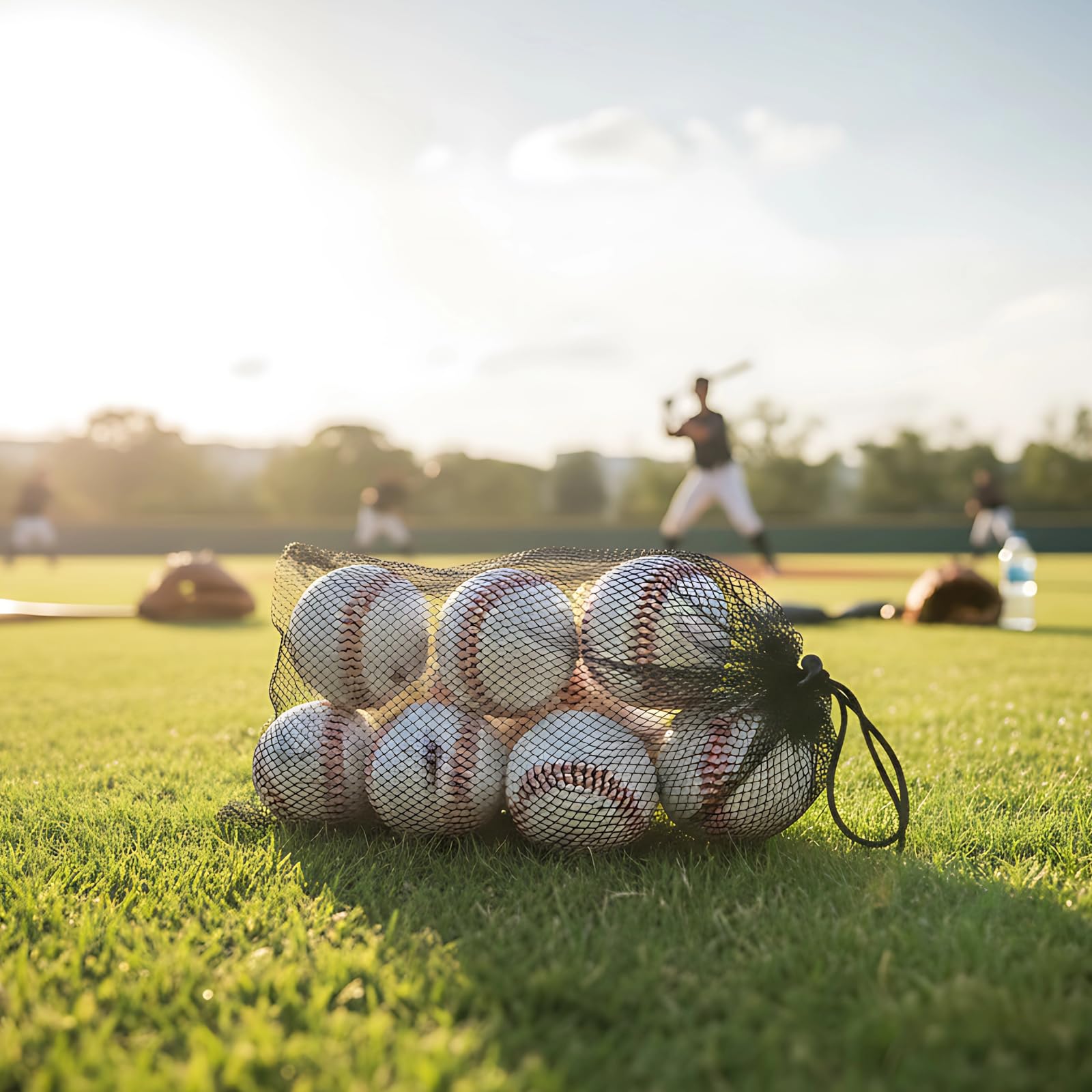 Generisch Confezione da 12 palle da baseball morbide in poliuretano, da allenamento, per bambini, 7 cm, bianco con cuciture rosse, morbidi e resistenti, con tasca in rete, per esercitarsi in modo