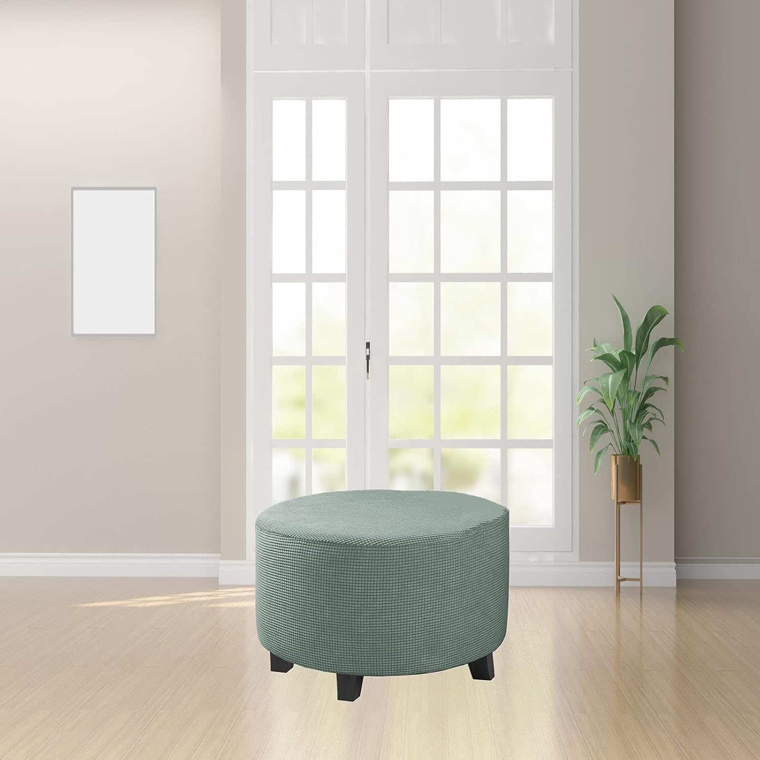 Condition photo showing New/Like New for stretch ottoman slipcover – round furniture protector fits 30"-41" dia, for footrests, storage ottomans & folding stools – elastic fabric cover (pool, x-large) x-large pool