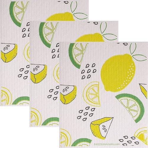SWEDEdishcloths Juego de 3 paños de cocina suecos (lima limón) cada toalla de papel de repuesto ecológica, reutilizables, absorbentes, paños de