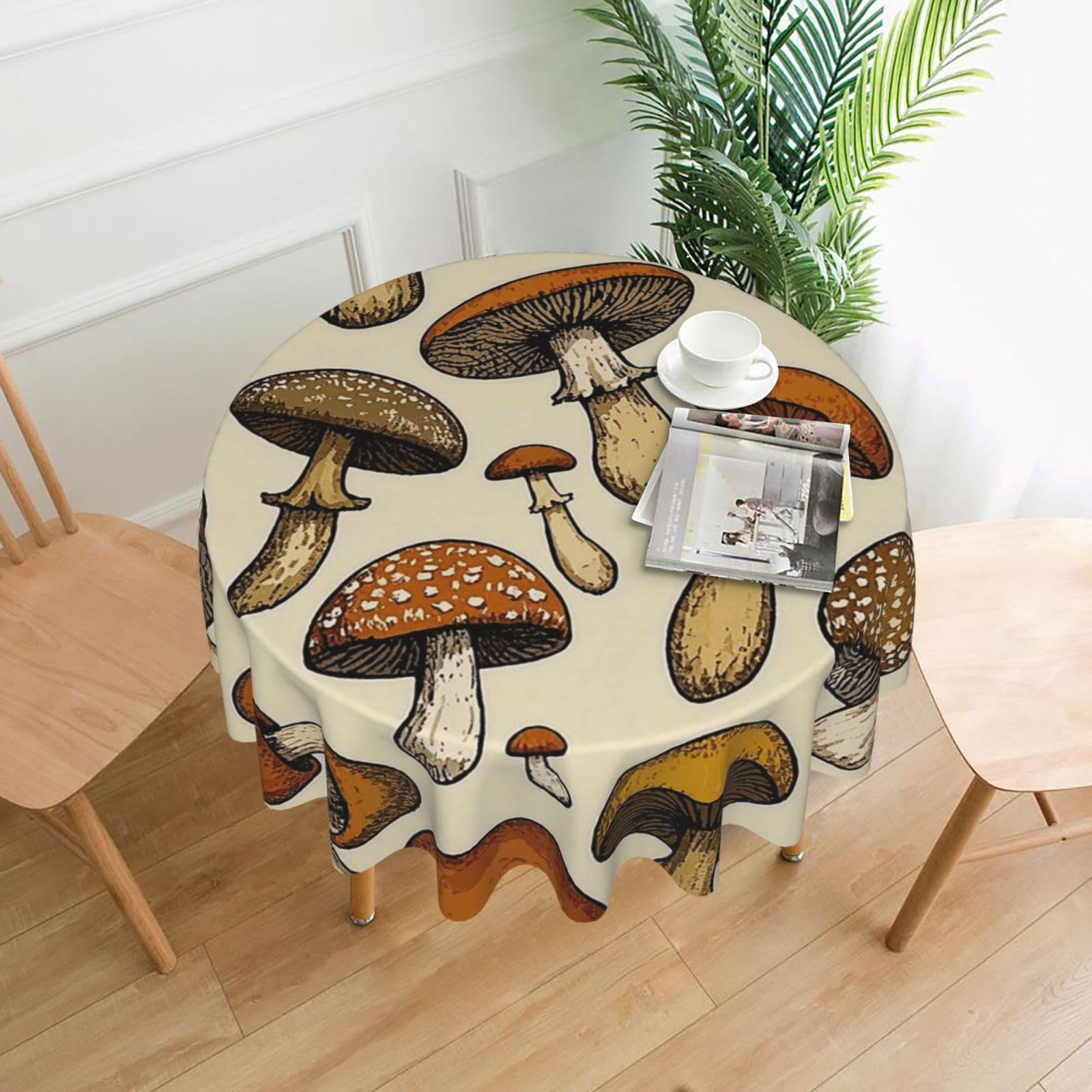 FodPand Funny Mushrooms Tablecloths for Round Tables 60 Inch - Reusable Washable Dining Table Clothes - Stain and Wrinkle Resistant Decorative Fabric Table Cover for Wedding Party
