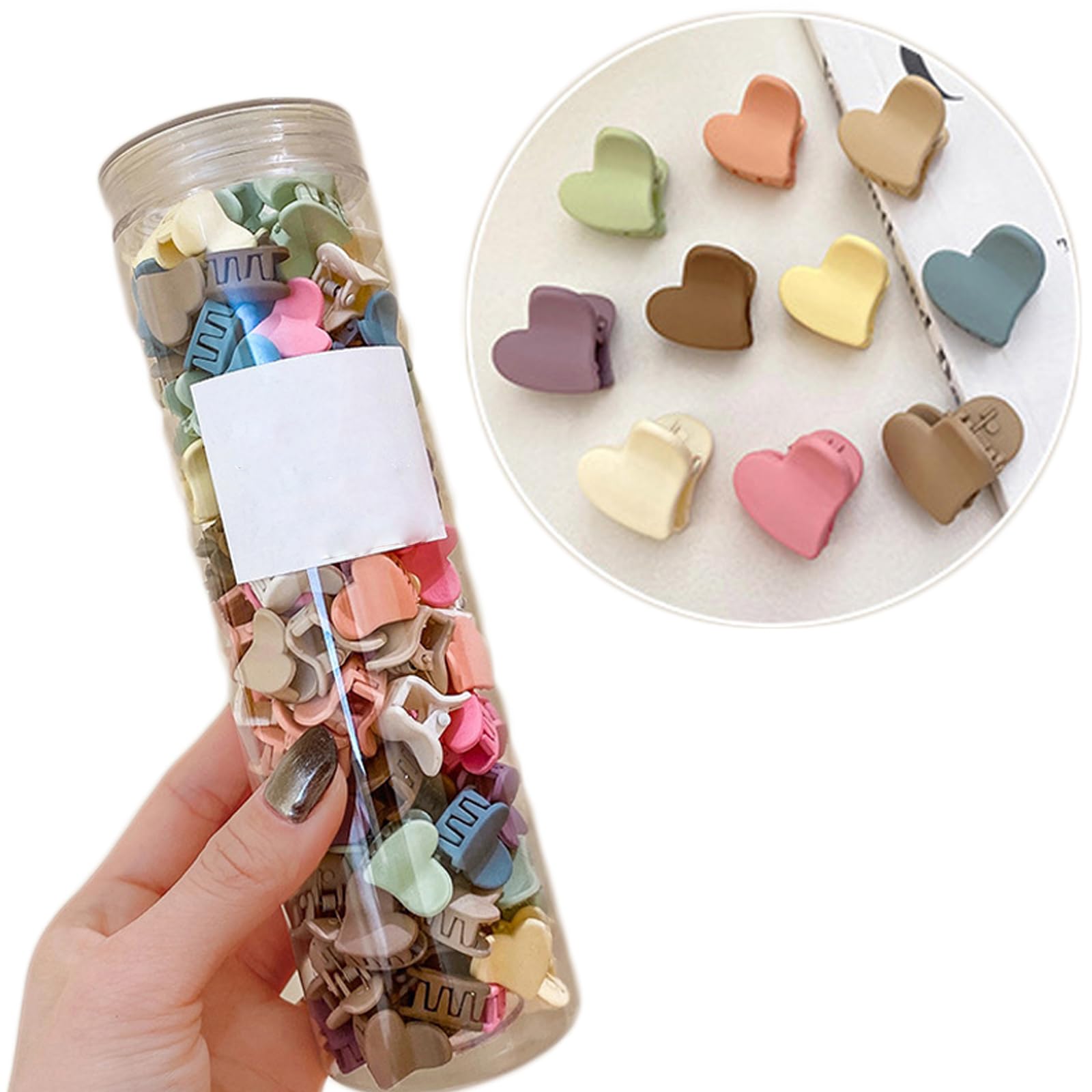 1 Can of 50 Colourful Love Shape Hair Clips, Anti-Slip Hair Accessories for Women Curly/Straight/Wavy Hair