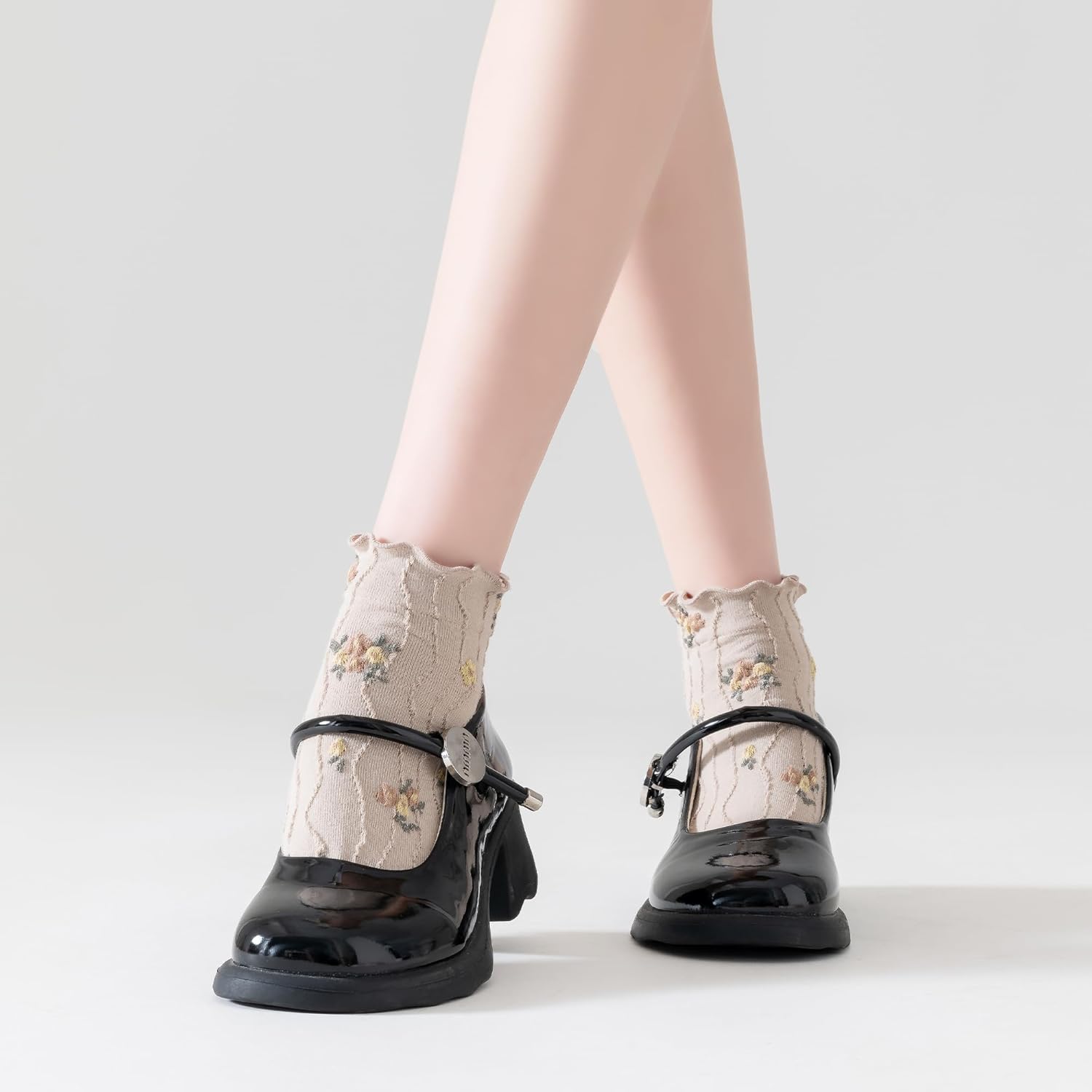 Women‘s Ruffle Ankle Socks,Vintage Patterned,Short Casual Dress Sock,Cute Princess Lettuce Floral Socks 6 Pack - Image 7