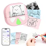 Mini Sticker Printer Thermal Sticker Maker Machine,Bluetooth Print Pods for Kids Teens Gifts,Pocket Printpod Portable Impresora for Phone,Note Buddy,Photo,Custom Sticker,Scrapbook-Pink