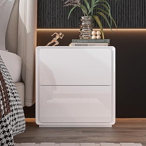 Miniatura 4 de Homsee Juego de 2 mesitas de noche con 2 cajones y ligera, moderna mesa auxiliar versátil con bordes redondos para dormitorio, sala de estar, color