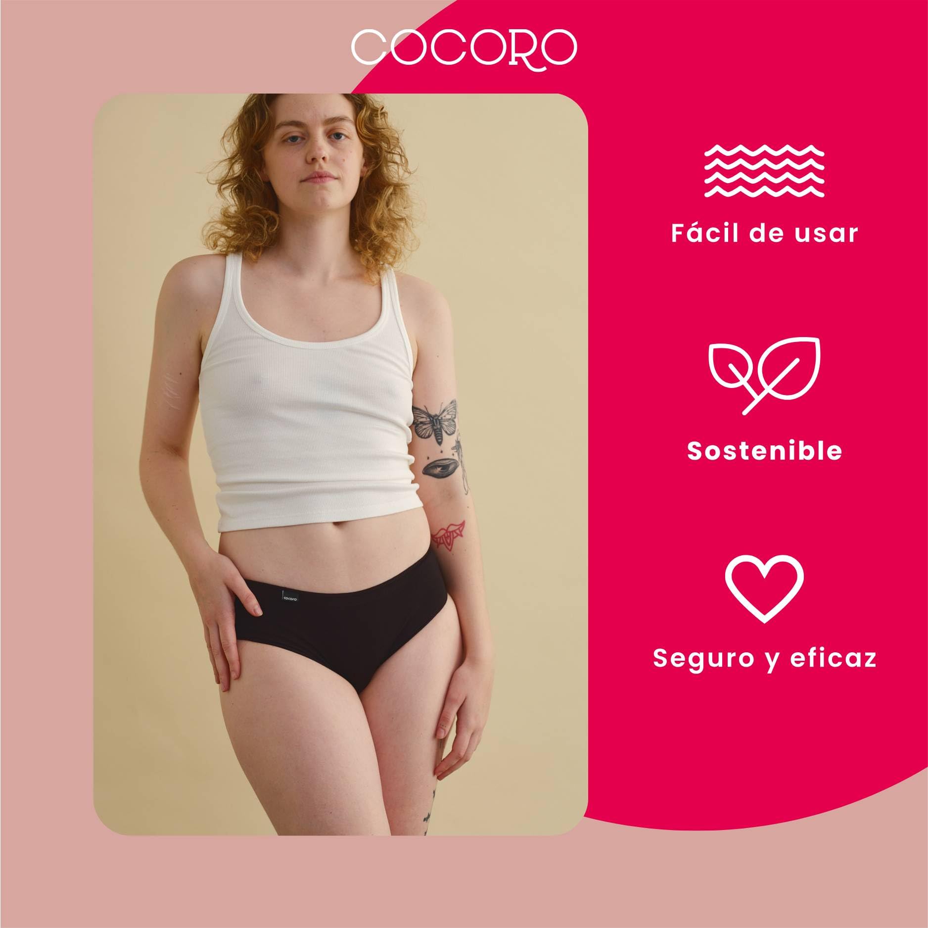 COCORO Saugfähige Unterhose für diskrete Inkontinenz, Größe L, leichte Verluste, bequem und elegant, Absorption bis zu 40 ml, wiederverwendbar, geruchsneutralisierend, leicht zu waschen