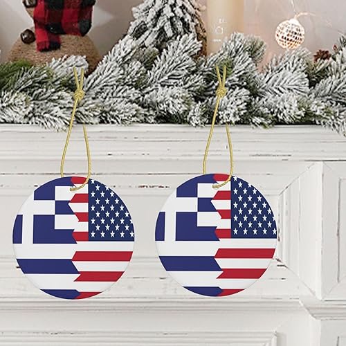 Miniatura 8 de Bandera griega de Estados Unidos, adornos de cerámica para colgar, adorno colgante de Navidad personalizado para decoración del hogar