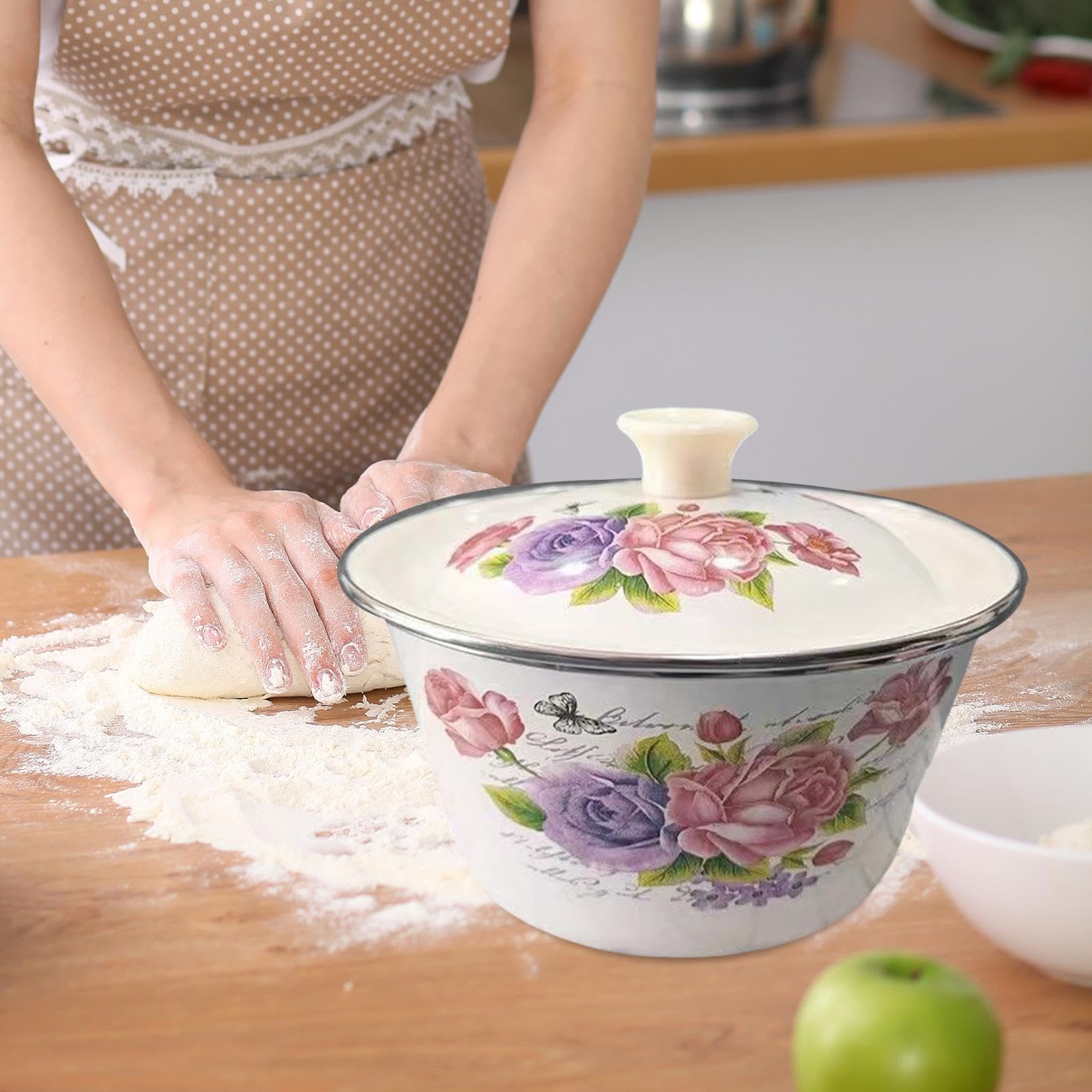 Amazon｜YunJove 琺瑯ミキシングボウル 花柄装飾 厚手構造 レトロ風 蓋