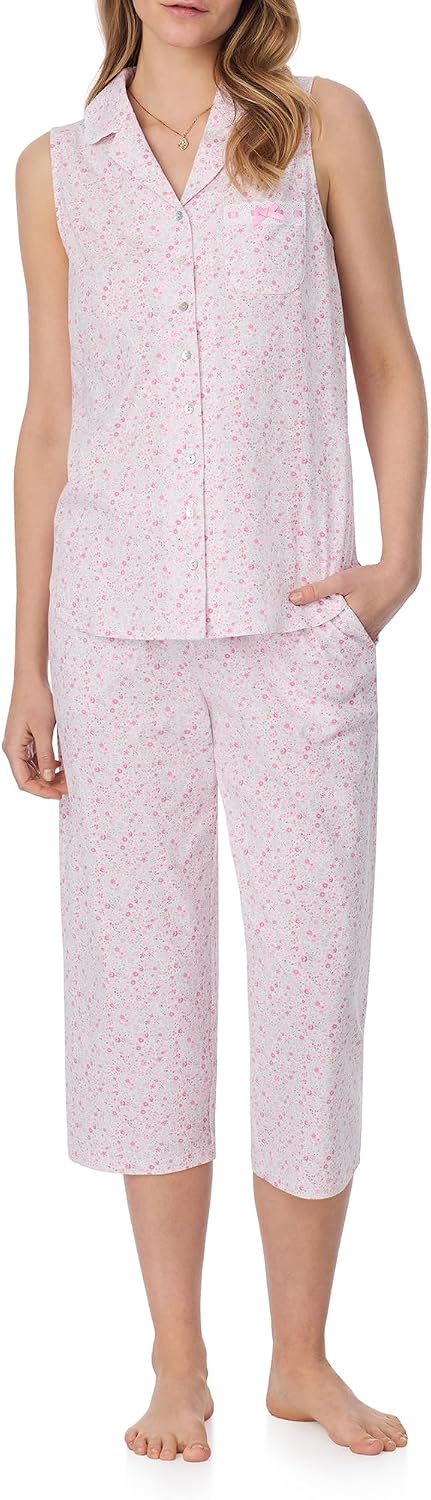 Eileen West Sleepwear & Loungewear for Women - Jersey Knit Collection - 100% Cotton Pajama Set Sleeveless Top Capri Pant