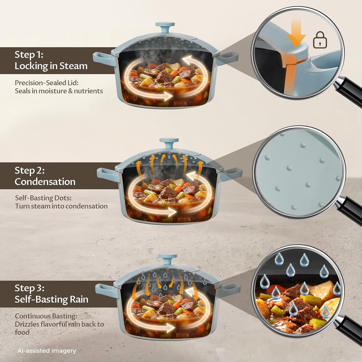 BEZIA 5.7 Quart Nonstick Ceramic Stock Pot with Lid, Lightweight Die-Cast Aluminum Dutch Oven Style Cooking Pot for Soup, Family Stew & Braising, Oven Safe Casserole, Induction Ready, for 3-5 People