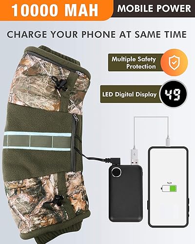 Miniatura 3 de DUKUSEEK Muff de mano calentado para caza, calentador de manos eléctrico con batería recargable de 10000 mAh para invierno, al aire libre, caza,